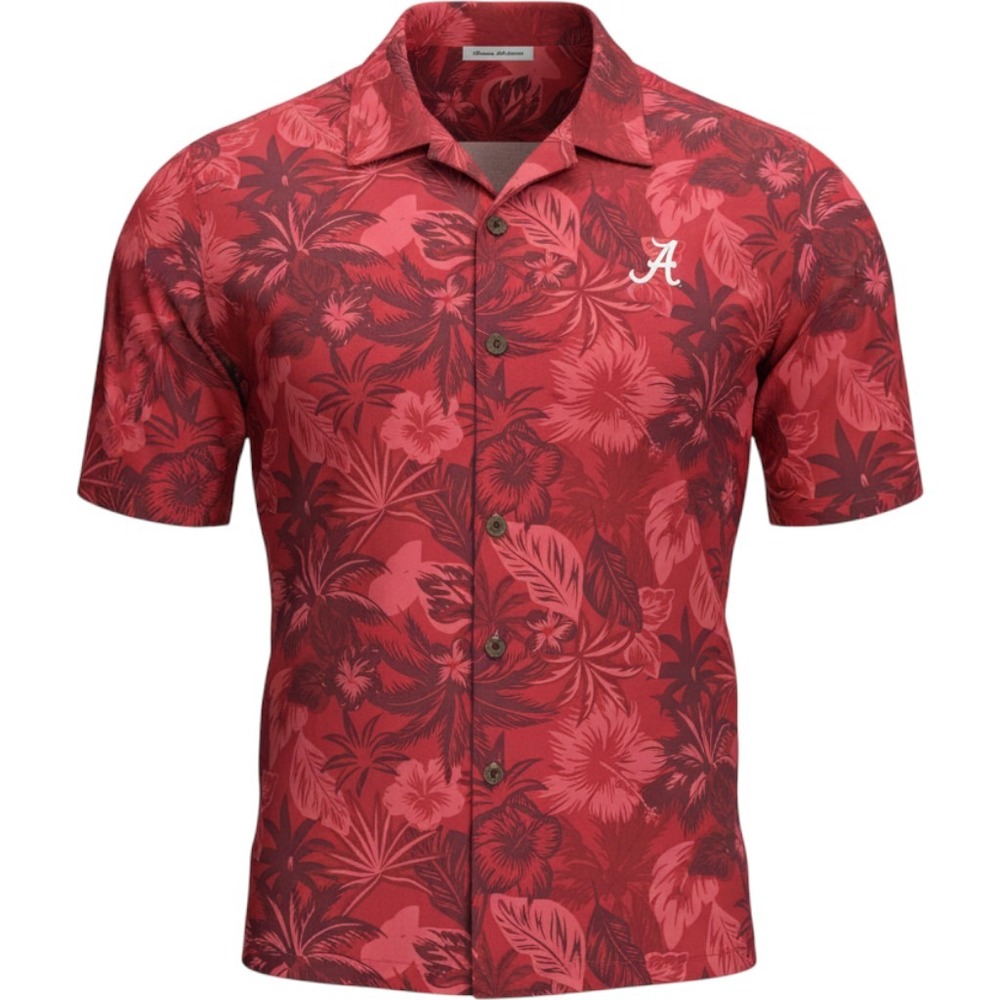 Tommy Bahama Alabama Crimson Tide Silk Camp Shirt Red Tropical Floral XXL